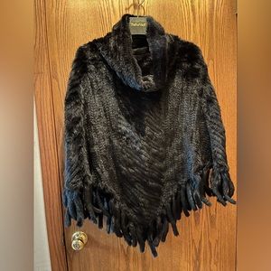 Black Knitted Mink Poncho